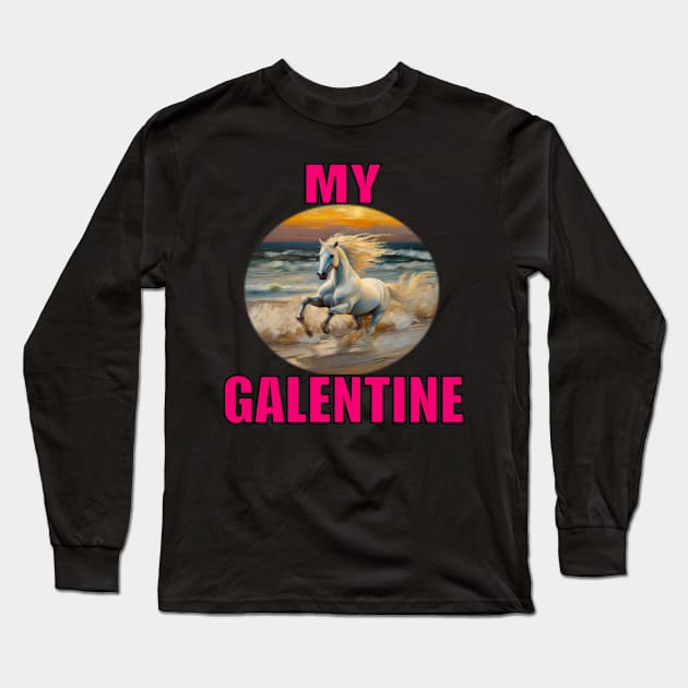 My galentine white horse in the surf Long Sleeve T-Shirt by sailorsam1805